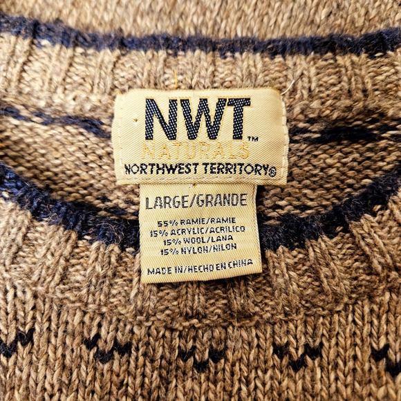 NWT Naturals Northwest Territory Mens Sweater LARGE Brown w/ Blue Birds-Eye Core - Picture 6 of 7